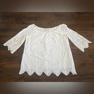 Vineyard Vines White Eyelet Lace Women's Off the Shoulder Top Size S